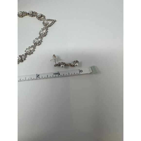 Fashion By Michaelangelo Silver Tone Rhinestone Drop Earrings And Necklace - Picture 9 of 9